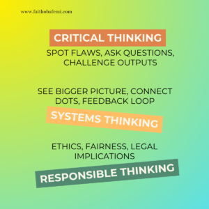 Lista thinking skills for AI namely critical, systems and responsible thinking.