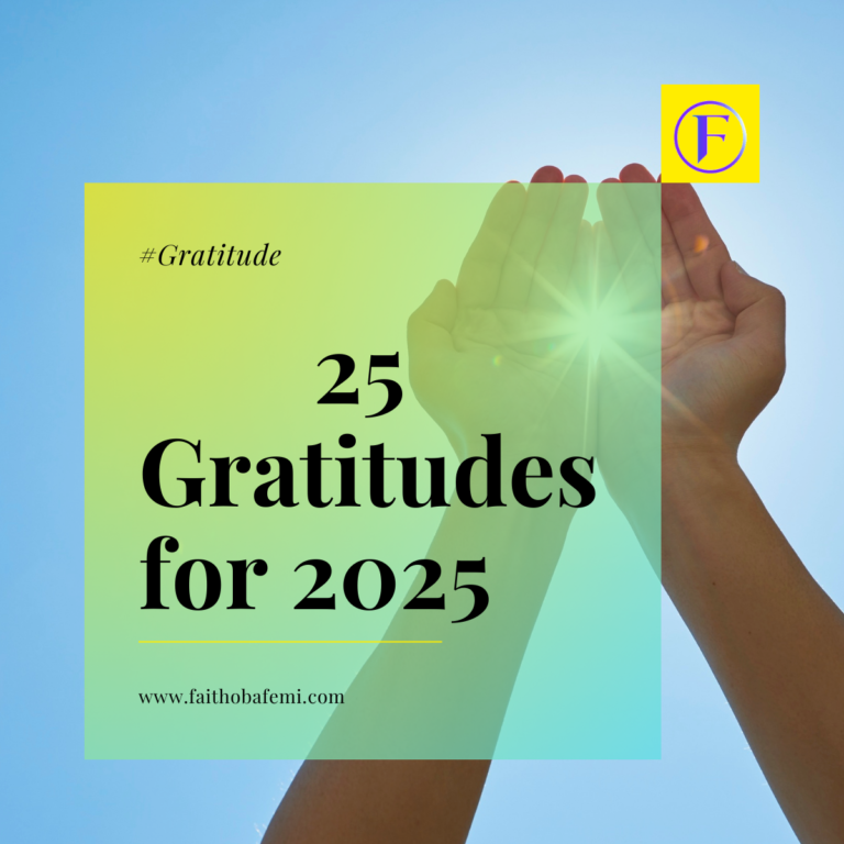 A flier with a sky blue background with two hands cupped in front of the sun. It has the words "25 gratitudes for 2025"